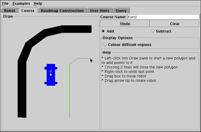 Drawing a curve in the course construction panel.