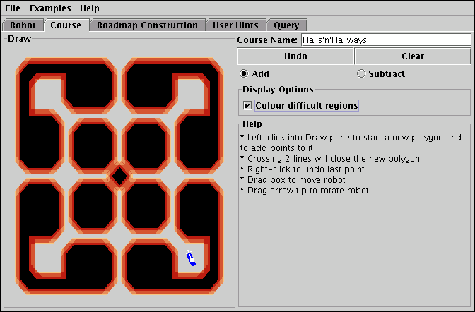The course Halls'n'Hallways with difficult regions for the Rectangle robot.